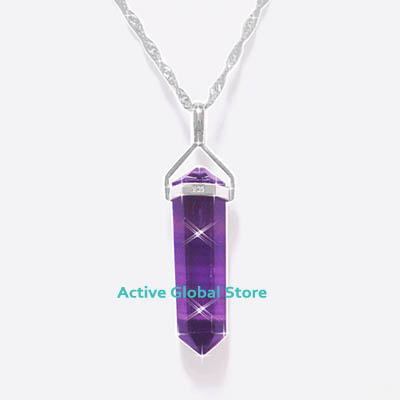 New Natural Purple Flourite Crystal Pendulum Point Pendant & 16"L 925 Sterling Silver Necklace, Love Gift